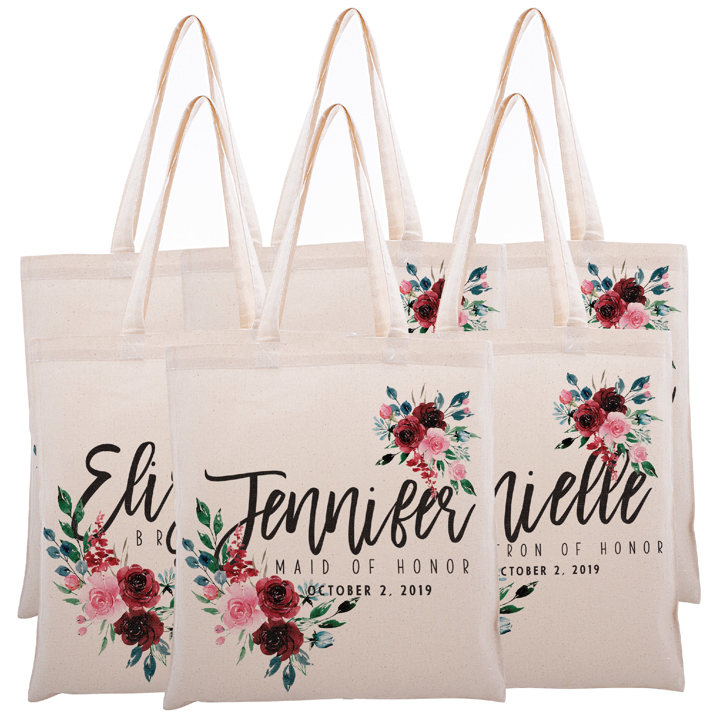 Floral Initial Tote Bags for Women, Wedding Bag for Bridesmaid,  Bachelorette Party