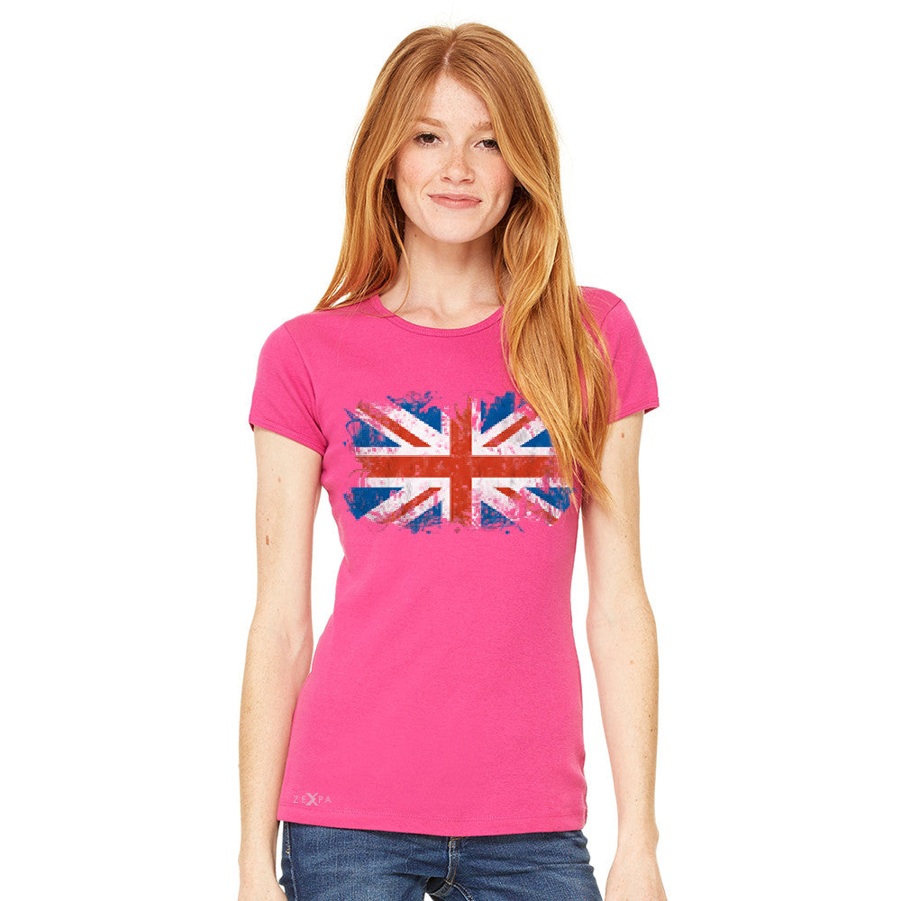 Distressed Atilt British Flag UK Women's T-shirt Patriotic Tee - Zexpa Apparel Halloween Christmas Shirts