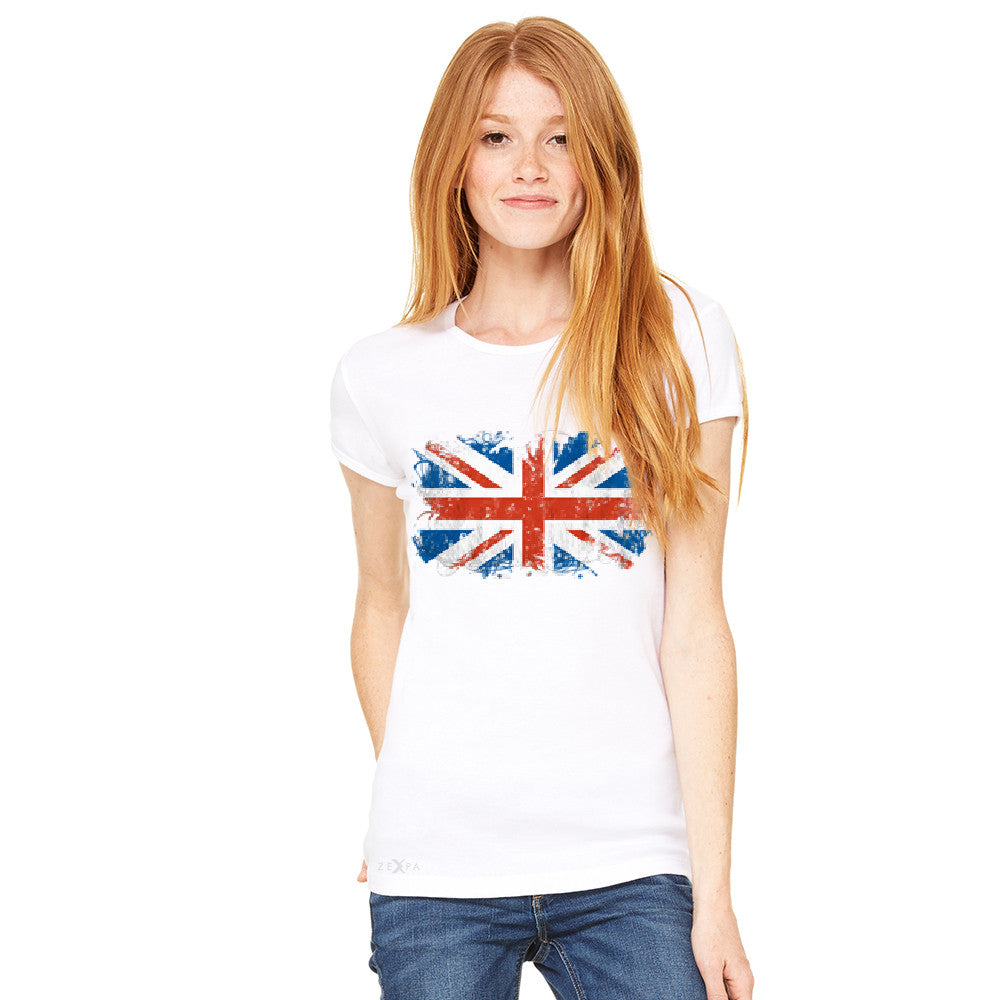 Distressed Atilt British Flag UK Women's T-shirt Patriotic Tee - Zexpa Apparel Halloween Christmas Shirts