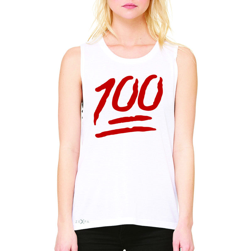 Emoji 100 Red Logo  Women's Muscle Tee Funny Cool Sleeveless - Zexpa Apparel - 6