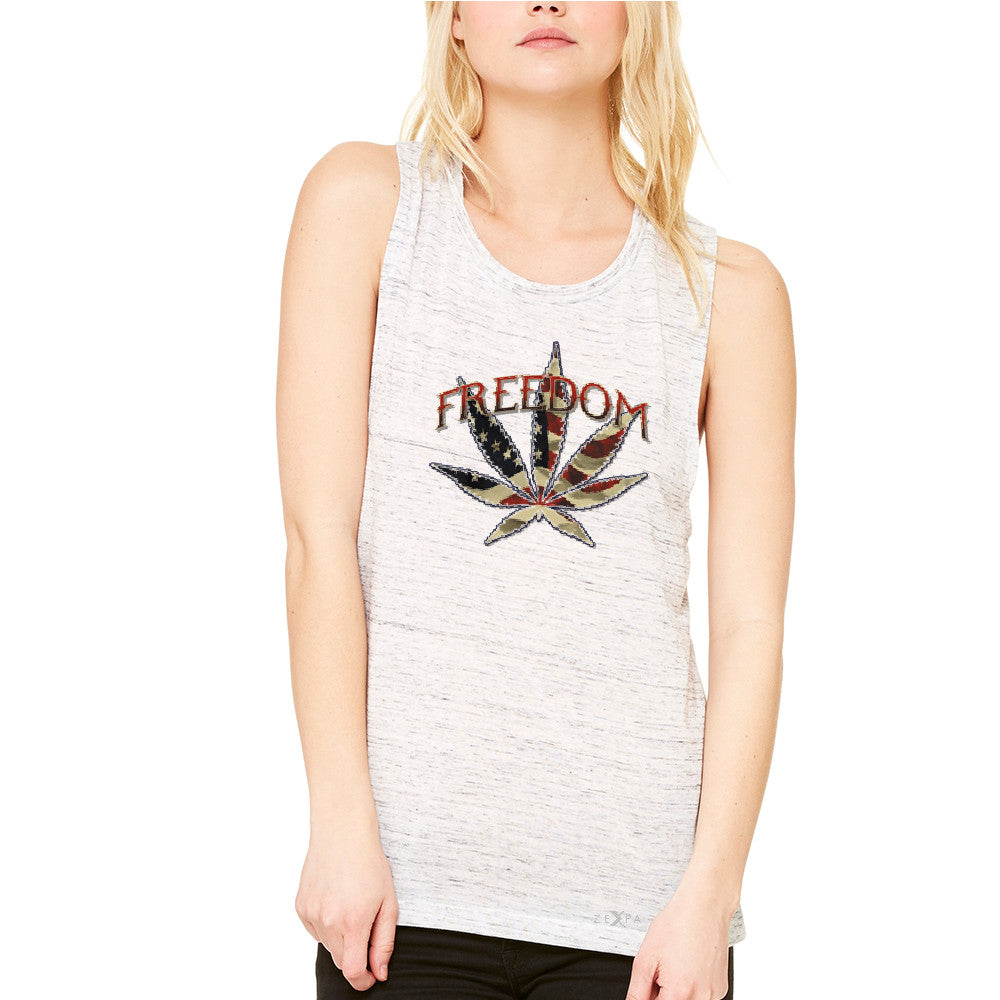 Freedom Weed Legalize It Women's Muscle Tee Old America Flag Pattern Tanks - Zexpa Apparel - 5
