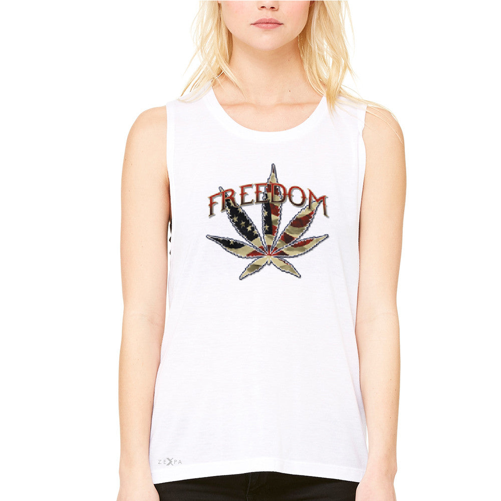Freedom Weed Legalize It Women's Muscle Tee Old America Flag Pattern Tanks - Zexpa Apparel - 6