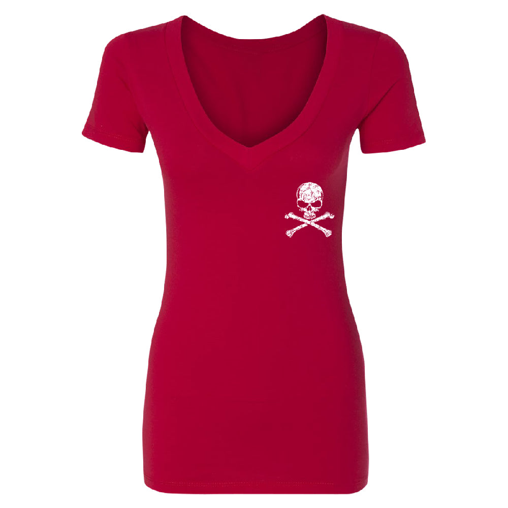 Pocket Design - Skull and Crossbones Women's Deep V-neck Souvenir Tee 