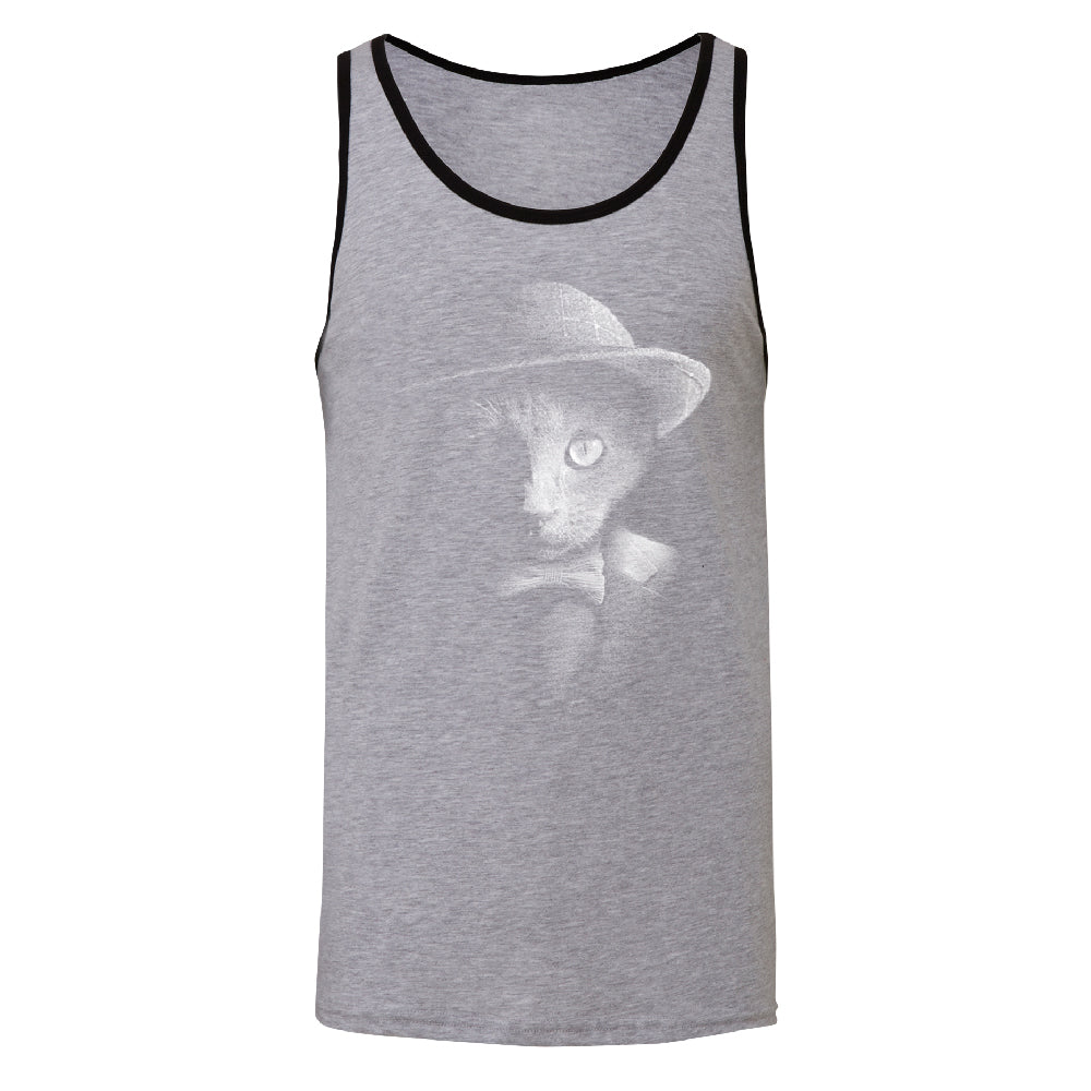 Stylish Gentelman Cat Men's Tank Top Cool Mafia Cat with Hat Shirt 