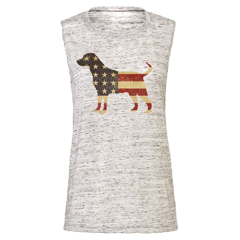 Patriotic American Flag Dog Silhouette Women's Muscle Tank 4th of July Tee 