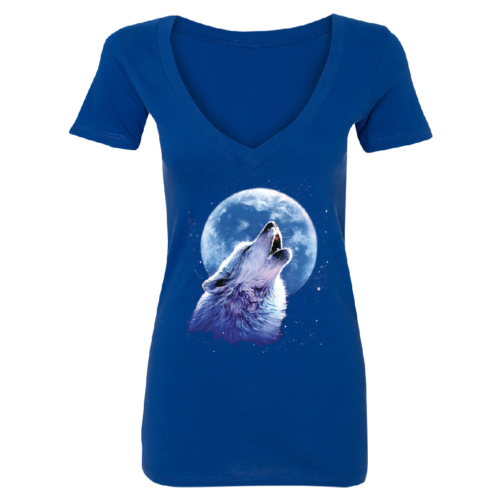 Call of the Wild Howling the Full Moon Women's Deep V-neck Alpha Wolf Tee 