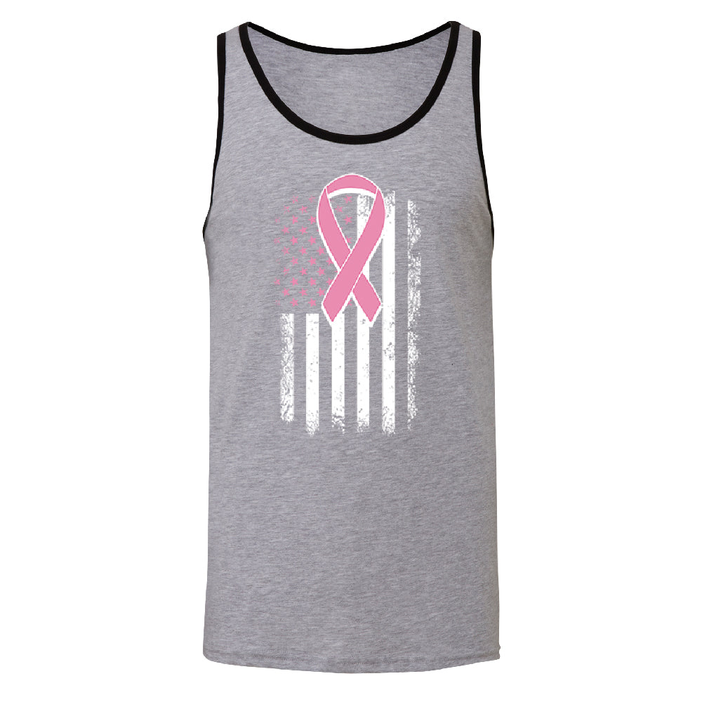 Pink Vintage American Flag Men's Tank Top Breast Cancer Awareness Shirt 