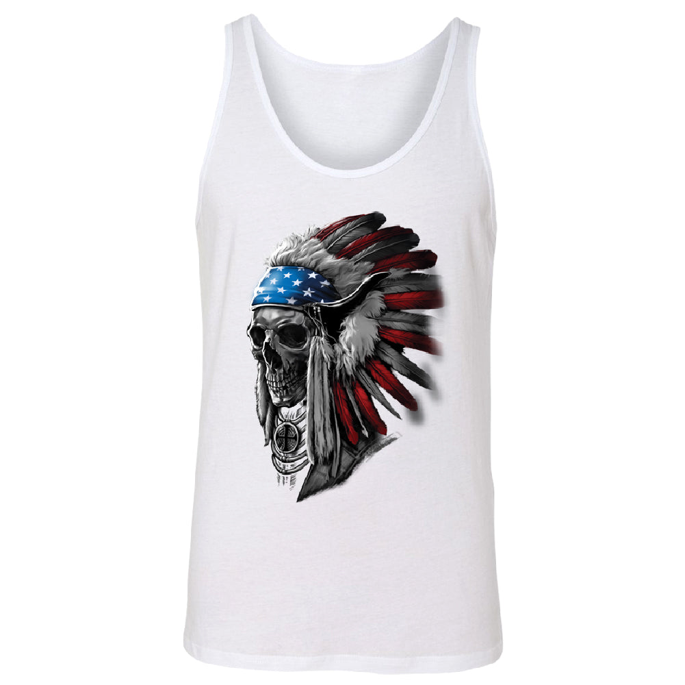 Patriotic Headdress Chief Skull Men's Tank Top 4th of July USA Flag Shirt 