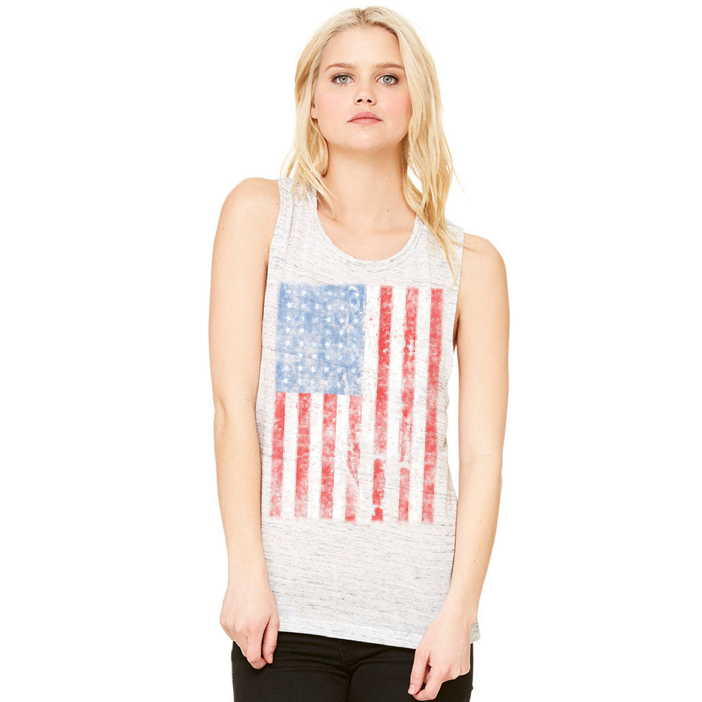 Distressed USA Flag 4th of July Women's Muscle Tee Patriotic Sleeveless - zexpaapparel - 3