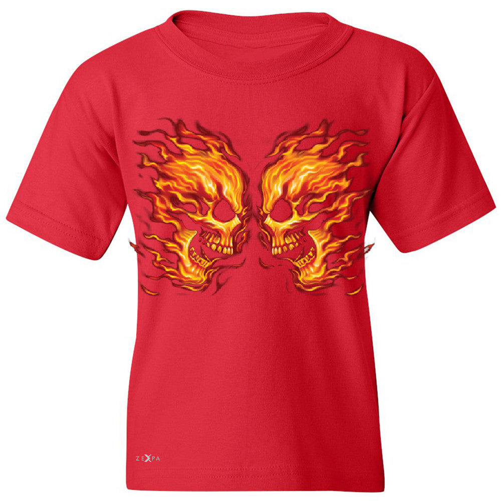 Flaming Face Off Biker  Youth T-shirt Ghost Rider Biker Cool Tee - Zexpa Apparel - 4