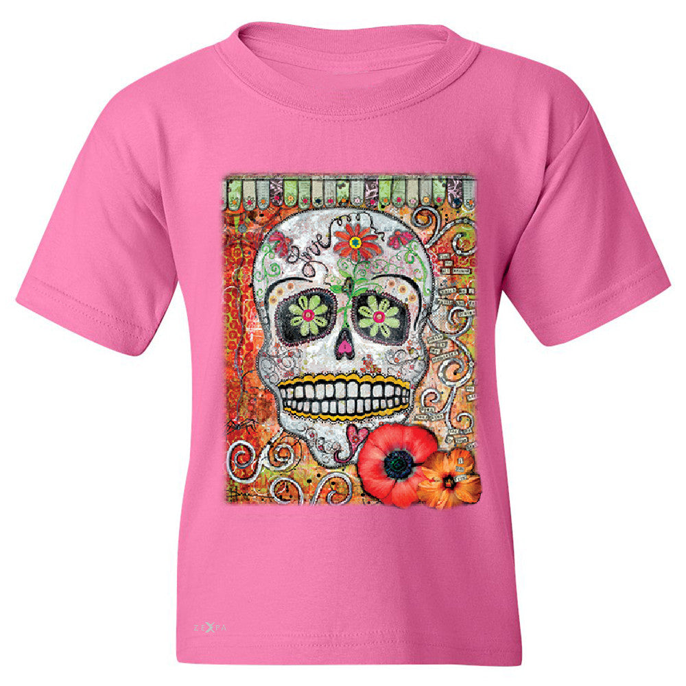 Love Skull with Flower Youth T-shirt Day Of The Dead Oct 31 Tee - Zexpa Apparel - 3