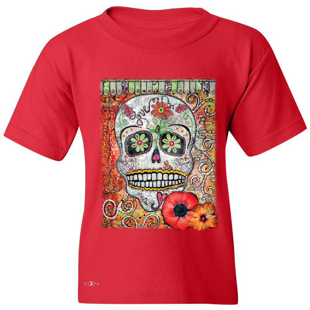 Love Skull with Flower Youth T-shirt Day Of The Dead Oct 31 Tee - Zexpa Apparel - 4