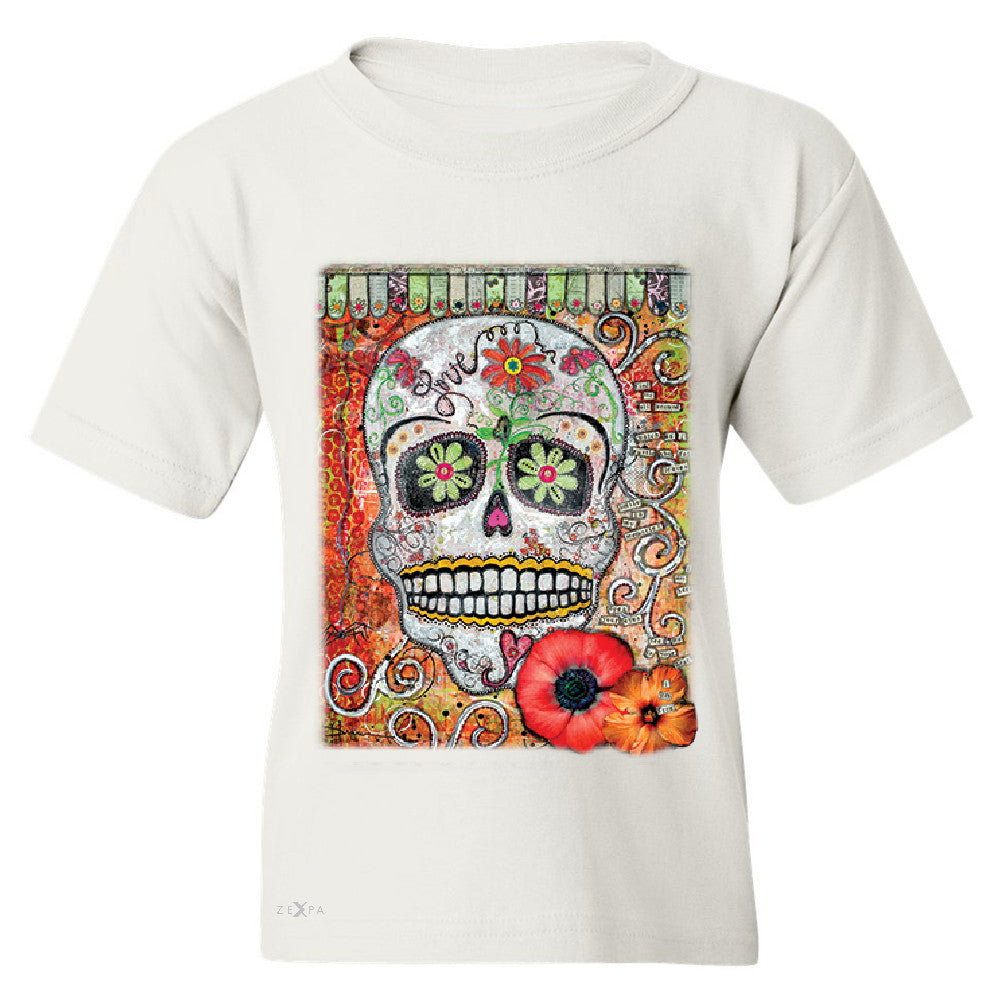 Love Skull with Flower Youth T-shirt Day Of The Dead Oct 31 Tee - Zexpa Apparel - 5