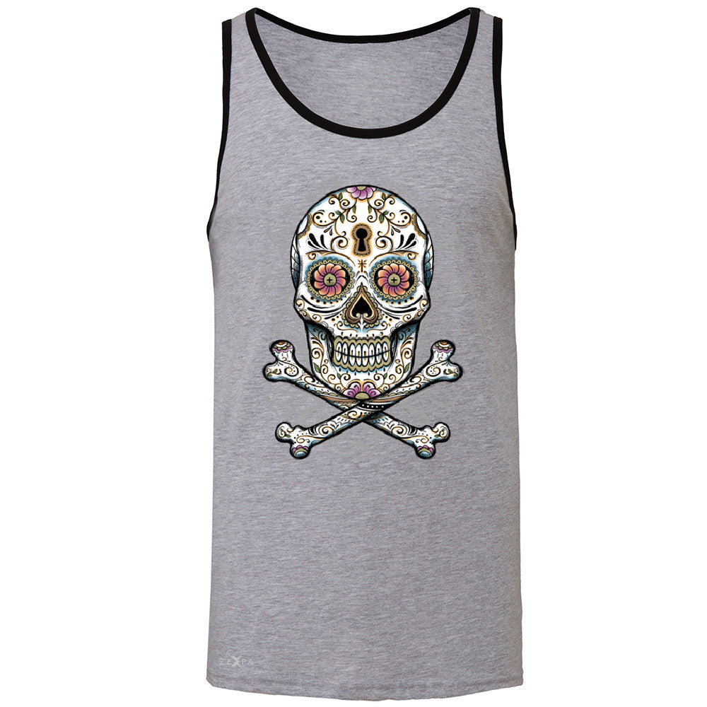 Floral Skull Men's Jersey Tank Dia de Muertos Sugar Day of The Dead Sleeveless - Zexpa Apparel - 2