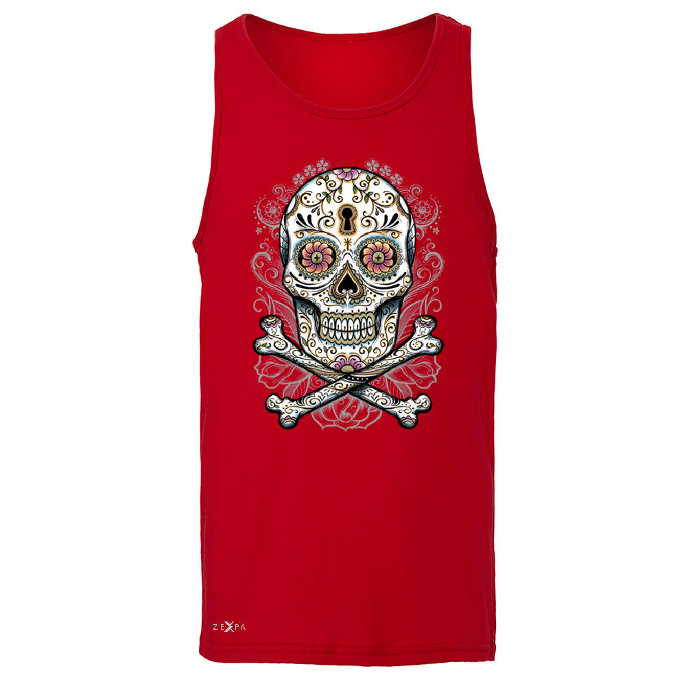 Floral Skull Men's Jersey Tank Dia de Muertos Sugar Day of The Dead Sleeveless - Zexpa Apparel - 4