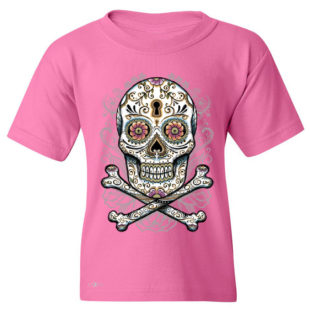 Floral Skull Youth T-shirt Dia de Muertos Sugar Day of The Dead Tee - Zexpa Apparel - 3
