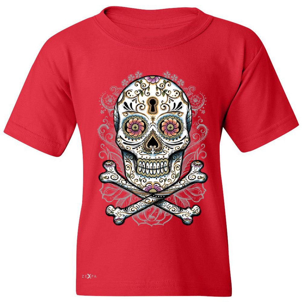 Floral Skull Youth T-shirt Dia de Muertos Sugar Day of The Dead Tee - Zexpa Apparel - 4