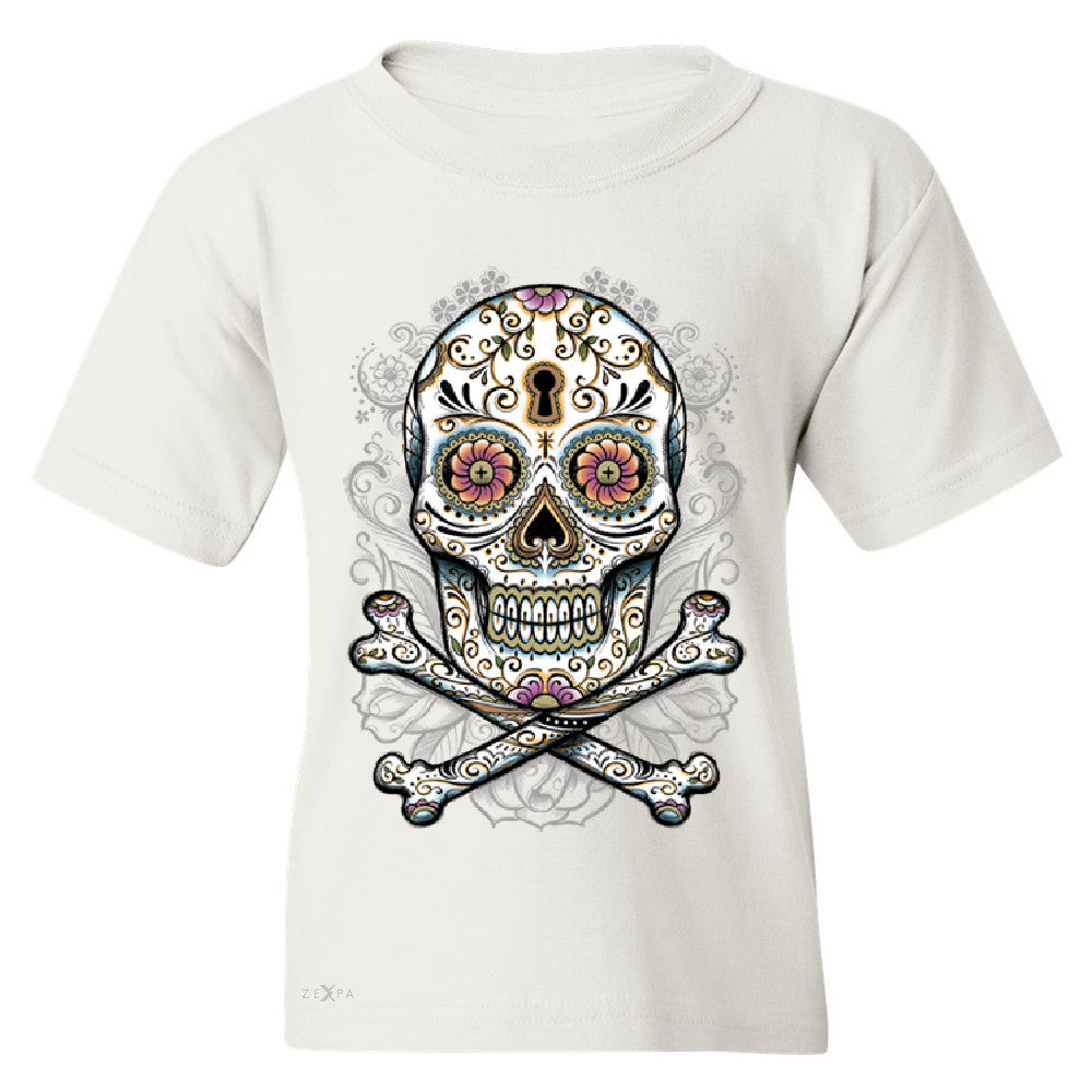 Floral Skull Youth T-shirt Dia de Muertos Sugar Day of The Dead Tee - Zexpa Apparel - 5