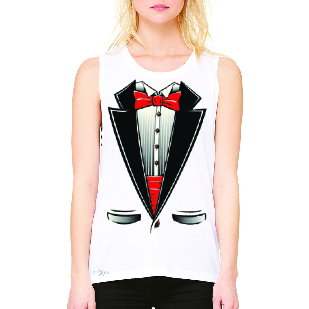 Smokin Christmas Tuxedo Cool Women's Muscle Tee Halloween Costume Sleeveless - Zexpa Apparel - 6