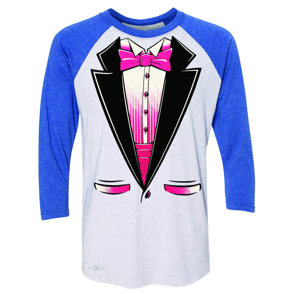 Pink Smokin Tuxedo Cool 3/4 Sleevee Raglan Tee Halloween Costume Tee - Zexpa Apparel - 3